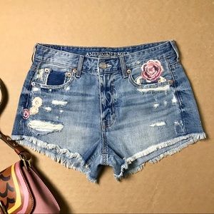 American Eagle Jean Denim Shorts Frayed Floral